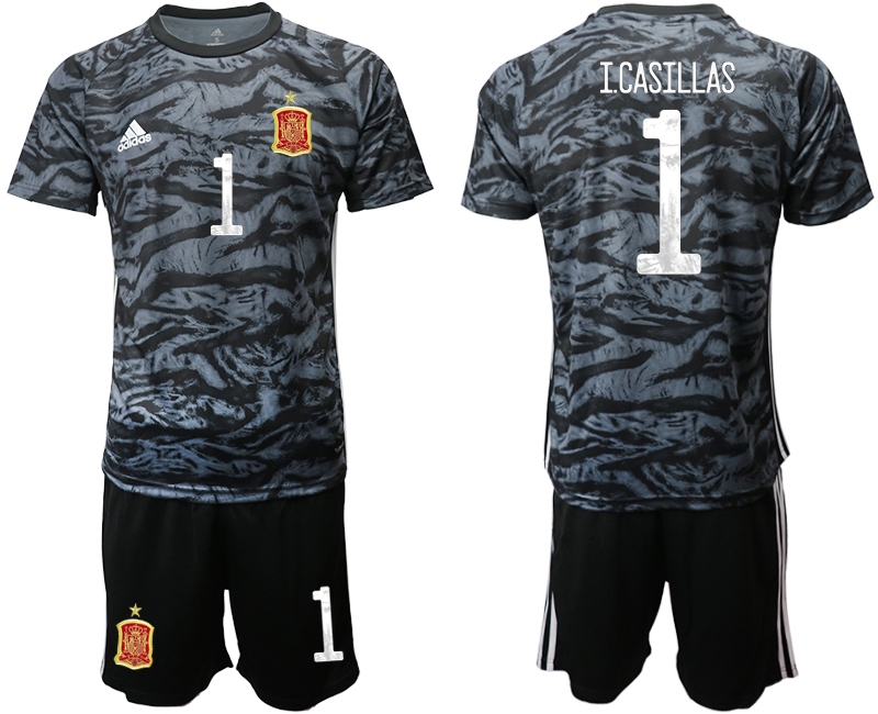 Men 2021 European Cup Spain black goalkeeper #1 Soccer Jersey1->spain jersey->Soccer Country Jersey